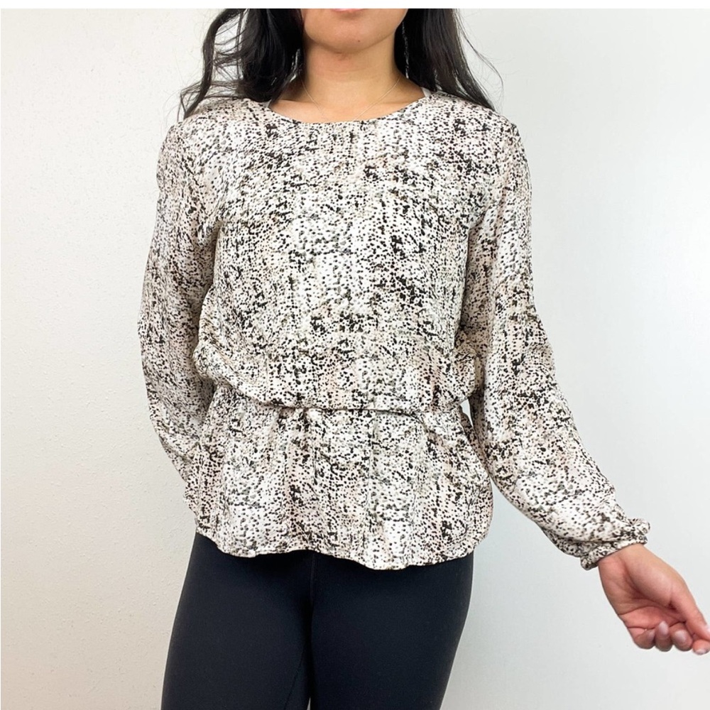 Cloth & Stone X Anthropologie Pebble Print Draped Back Peplum Top Blouse Sz M